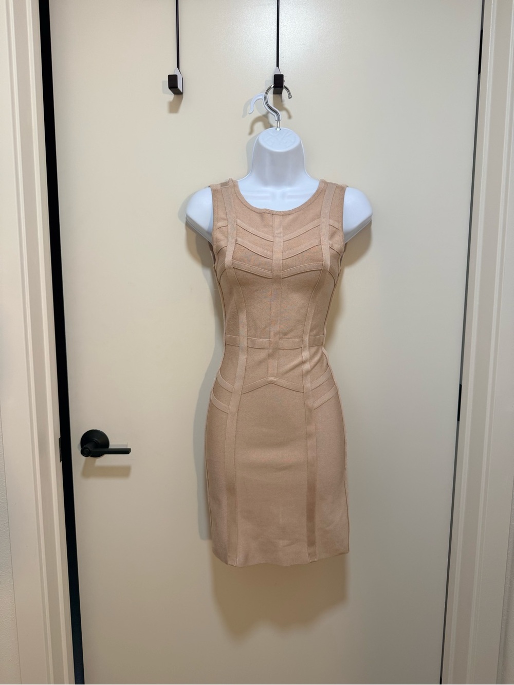 bebe Sleeveless Nude Tan Bandage Mini Dress